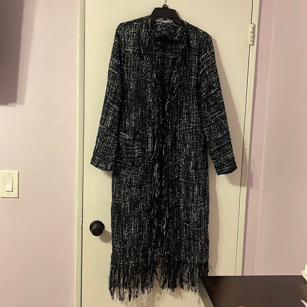 Tweed Duster Coat Black & Navy